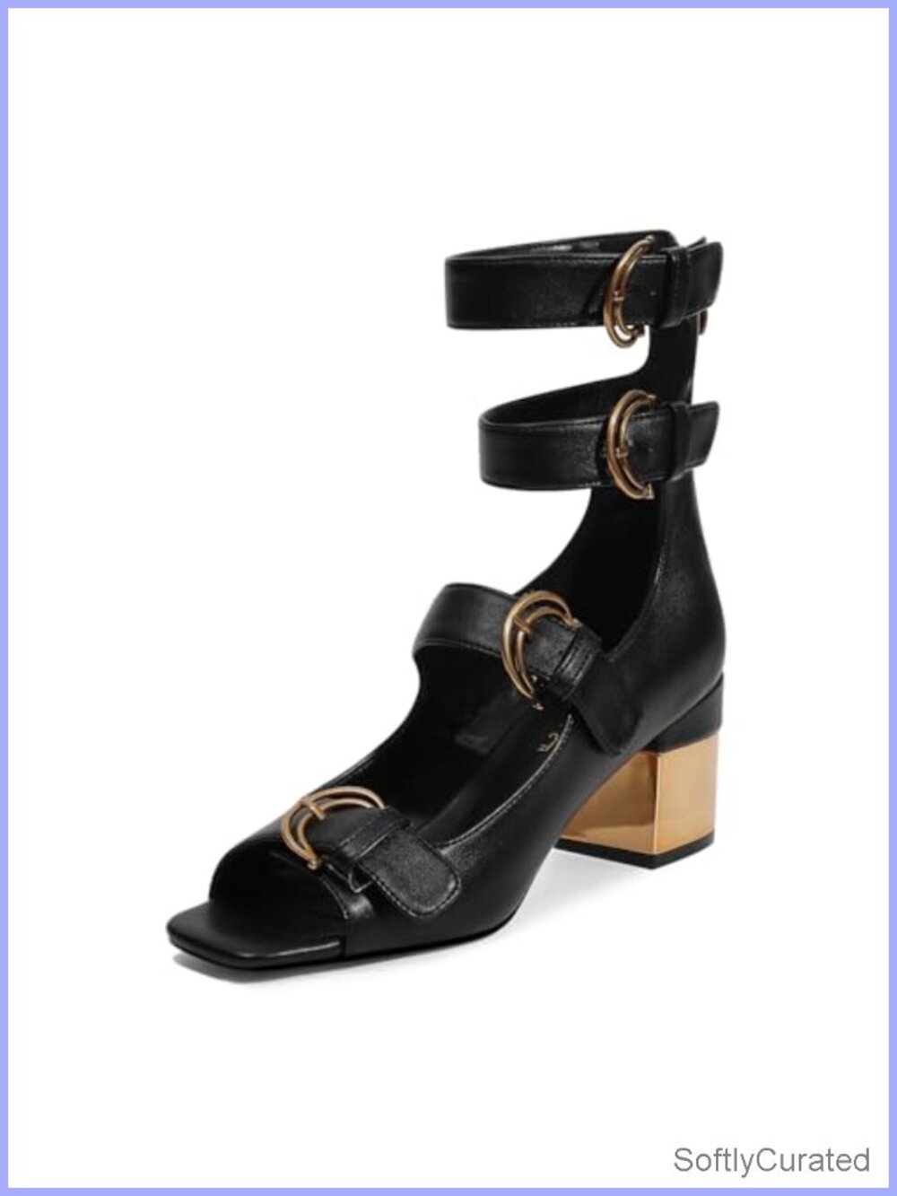Women's Chunky Block Heel Sandals Open Toe Strappy Faux Leather